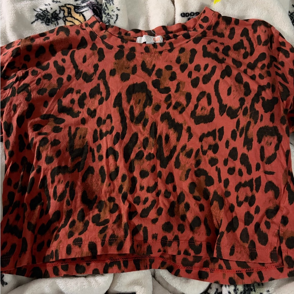 GB Girls Red and Black Leopard Crop Top